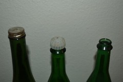 4 Vintage green glass Empty assorted bottles tall and short craft EUC