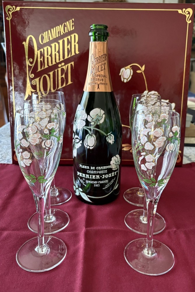 Perrier-Jouet Fleur De Champagne Special Reserve 1985 Bottle Box 6 Flutes 7.5&Prime;