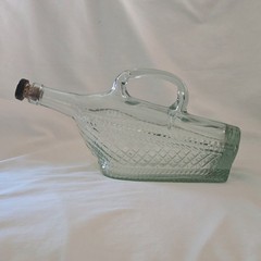 Glass Wine Bottle Handled Decantor Weave Pattern with Cork Unbranded Vintage
