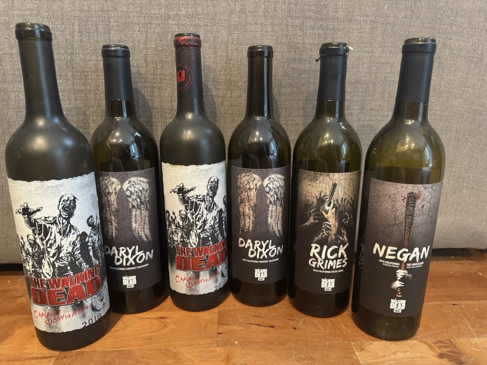 The Walking Dead- Six Empty Wine Bottles, Negan, Rick Grimes, Daryl Dixon -AMC