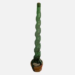 Vtg Empoli 34” Tall Glass Green Bottle Italy Chianti Swirl Cork Label Basket
