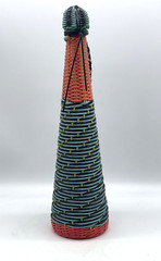 Vintage Plastic Colorful Wicker Wrapped Wine Bottle Decanter Made in Spain 14.5&Prime;