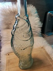 VTG Italian Fish Shaped Wine Bottle Aqua Glass Beach Nautical 13&Prime; . MINT
