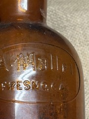 vintage quart brown glass bottle, Andrew Mattei, Fresno California, likely wine