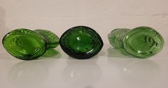 LOT of 3 Vintage FEDERAL & PESCEVINO Fish Green Glass Wine Bottle Decanters 13&Prime;