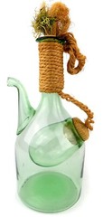 Vintage Wine Decanter with Ice Chamber Green Hand Blown Glass Straw Corks