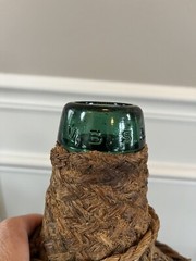 Demijohn Green Bottle Vintage Made In Barcelona Mark VBSA Wrapped In Wicker