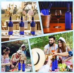 Empty 750ml Blue Wine Bottles with Screw Cap & Seal Rope – 6 Pack for Weddings,
