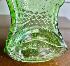 Vintage Green Glass Fish Bottle Pressed bowl dish candy trinkets 12&Prime;
