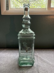 Vintage Spanish Green GlassWine Decanter DispenserSpigot Embossed Grapes 20.5&Prime;