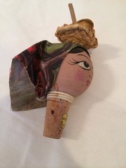 Vintage Wood Wine Bottle Cork Stopper Pair Souvenir Portugal Hand Painted