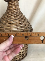 Vintage French Glass Demijohn Wine Bottle Wicker Rattan, 13” Tall