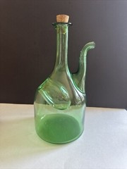 Vintage Hand Blown Green Glass Wine Bottle Decanter W/ Ice Chamber & Cork
