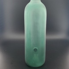 Frosted Green Glass Bottle Bong w/ Lucky Buddha Etched & Hole in Back 12&Prime;inx3&Prime;in