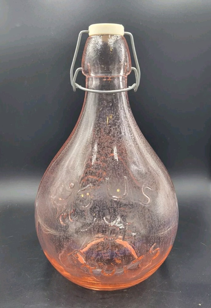 Vintage 10.5&Prime; Italian Jus De Fruits Pink Glass Wine Bottle Casadis Milano