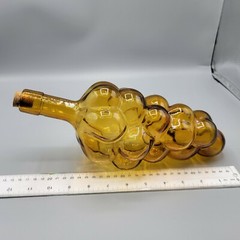 Vintage Amber Chianti Bottle Shaped Like Bunch Of Grapes From 1970s Hand Blown
