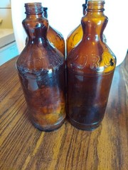 Clorox Vintage Glass Bottle, Brown Amber, One Small, 2 Medium Size And Two Large