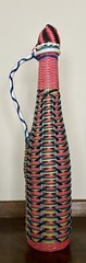 Vintage Vinyl Wicker Wrapped Glass Wine Bottle Handled Decanter 15” tall