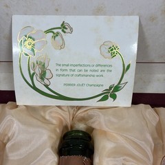 Perrier Jouet Box Champagne 1985 EMPTY Bottle/Cork 4 Hand Painted Glass Flutes