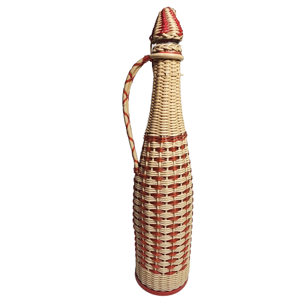 Vintage Valencia Colorful Wine Bottle Plastic Woven Wicker Spain MCM Bohemian