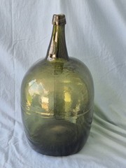 Huge 18.5&Prime; Vintage Demijohn Jug Green Glass Italian Wine Bottle Mid Century MCM