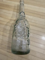 Vintage Spanish Slight Green Tint Glass Wine Bottle 12in Embossed Grape Vines