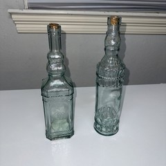 2 Blue Green Vintage Wine Bottles Glass