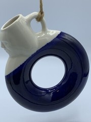 Pottery Face Wine Decanter Jug Circle Round Carafe Glazed Dipped Blue White