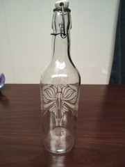 LE VIN Vintage French Wine Glass Bottle With Porcelain Stopper; ART NOUVEAU