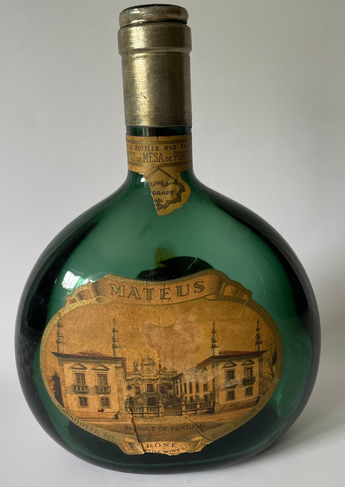 Vintage Mateus Green Glass 8.25&Prime; Bottle Portugal Rose Wine DREYFUS ASHBY & CO.