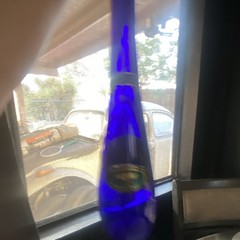 Blue Glass Wine Bottle, Blue Color, with Label VEND / Vendange
