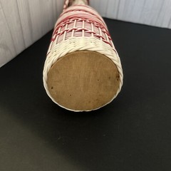 Vintage Plastic Wicker Wrapped Wine Bottle Decanter Mid Century Bohemian Style