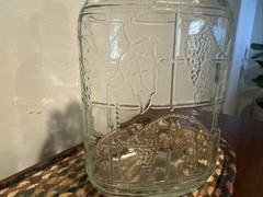 Vintage Half Gallon Wine Bottle Jug Clear Grapes & Leaves
