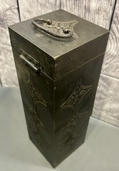 Old Vintage Wine Bottle Box Dark Brass and Wood Elegant Collectible Piece India