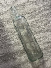 Vintage Pressed Glass Bottle Made in Spain – Water or Wine – Floral Motif (12”)