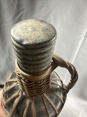 Old Glass Bubble Wicker Wrapped Bottle With Metal Screw Cork 10” Denver Antique