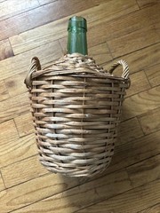VINTAGE MARQUES De OLIVAR GREEN GLASS WICKER WINE BOTTLE w/HANDLES