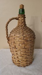 Vtg Wicker Wrapped Demijohn Barrocao Green Glass Wine Bottle 15.5”