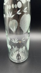 Vintage Tall Etched Cherry Pattern Clear Glass Wine Bottle With Stopper 13&Prime;
