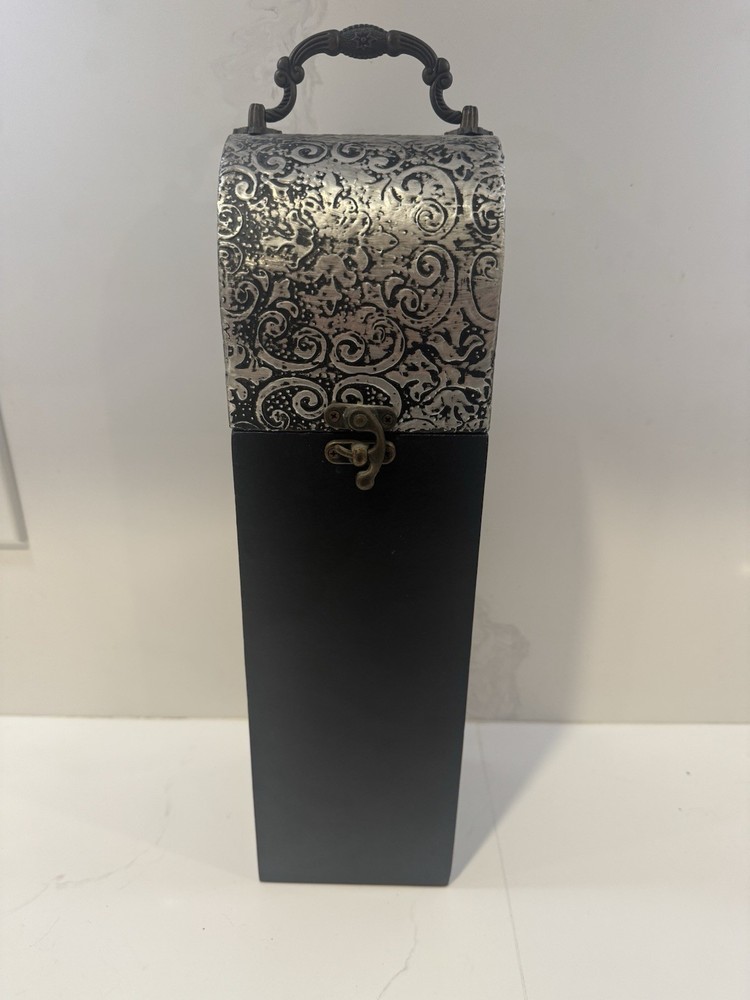 Vintage Wine Bottle Box Black And Silver With Clasp Great For Gifting Wine