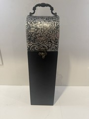Vintage Wine Bottle Box Black And Silver With Clasp Great For Gifting Wine