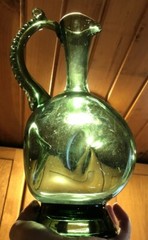 Beautiful Emerald Green Blown Handled Jug Decanter Vintage MCM Empoli