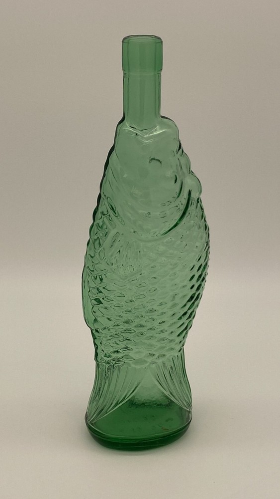 Vintage 13&Prime; Green Italian Art Glass Fish Shaped Wine Decanter Bottle
