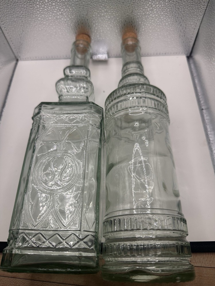 Williams Sonoma Wine Bottle Decor Clear Decanter Pressed Glass Bottle Set Of 2
