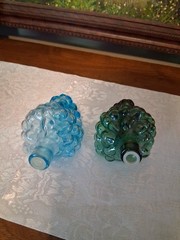 2- Vintage Italian Glass Grape Cluster Wine Decanters 1 Aqua Blue 1 Green