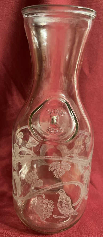 Vintage Wine Carafe Decanter Norman Kosarin 1988 Paul Masson Etched Birds Grapes