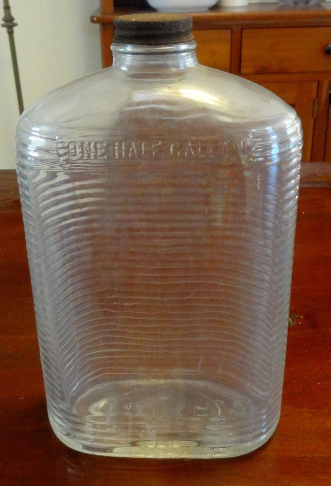 Vintage One Half Gallon Owens-Illinois Ribbed Clear Glass marked WINE with cap