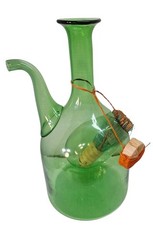 Vtg Old World Italian Wine Cooler Bottle Green Blown Glass MCM