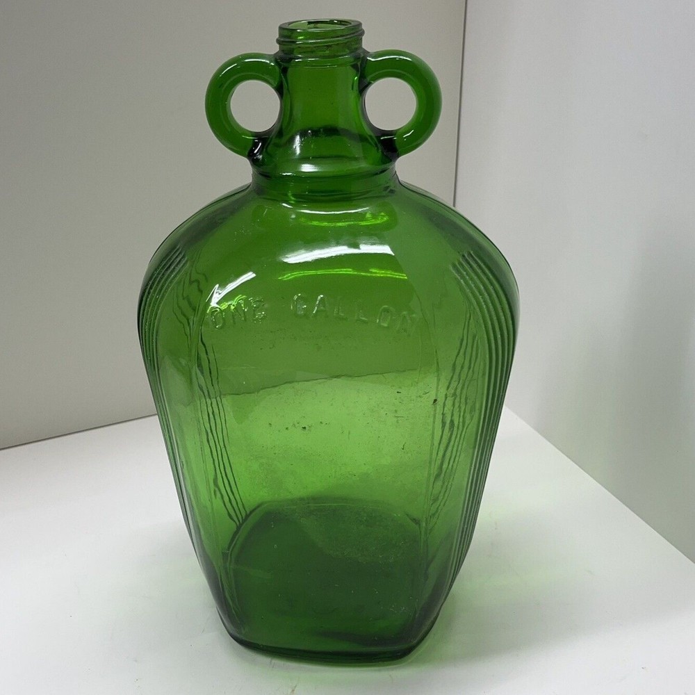 USA Green Jug Glass One Gallon Bottle Wine PAT 94413 Ohio 1935 Vintage Beautiful