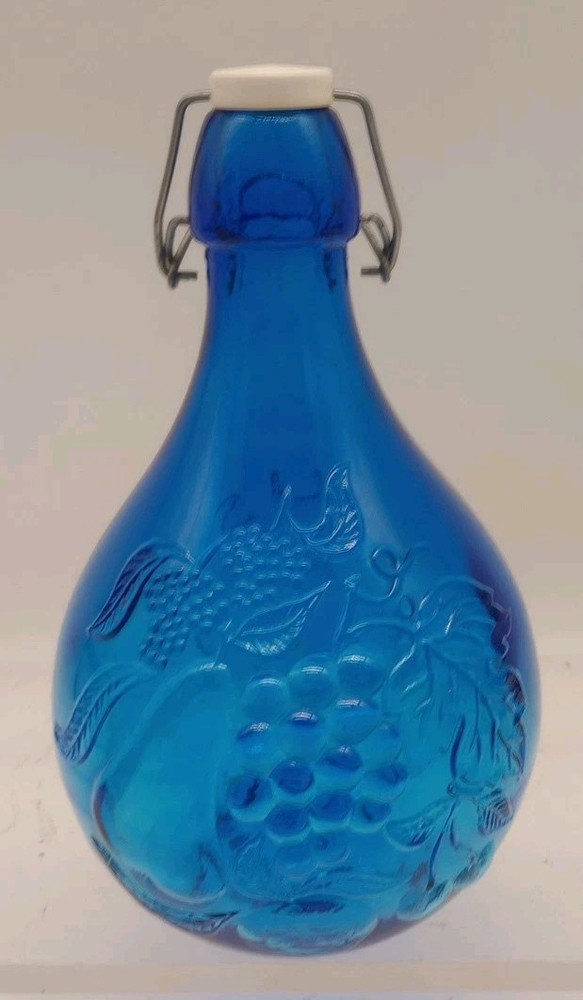 Nice Vtg Casadis Milano Cobalt Blue « Jus de Fruits » Glass Wine Jug Italy Look